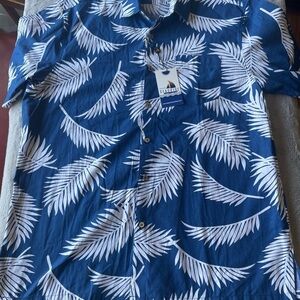 Seaspice Blue Leaf Print 100% cotton Shirt XXL resort wear Hawaiian shirt